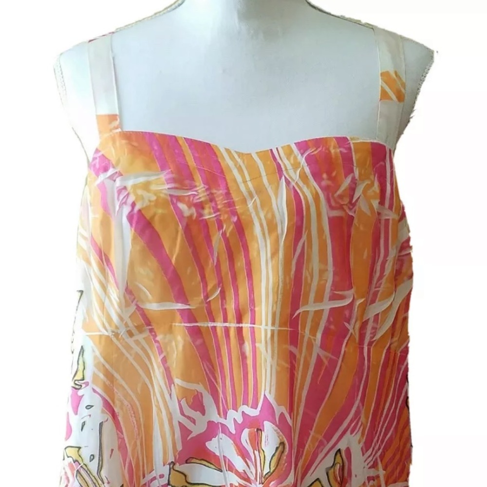 Unique Spectrum Women's Chifon Tank Top Abstract Floral Pink Orange White 2X - Picture 2 of 9